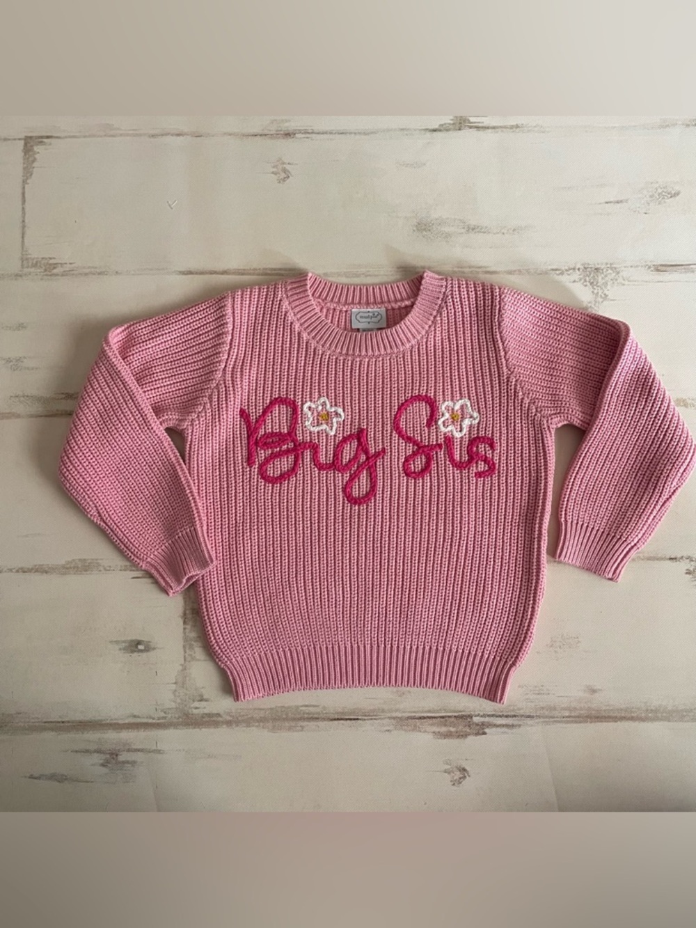 Mud Pie Pink Knit Big Sis Sweater 100% Cotton 2T-3T